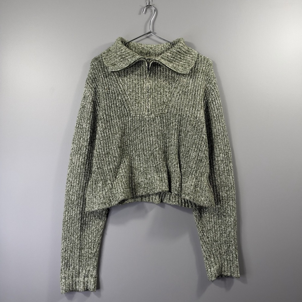 The Normal Brand Sweater Womens Large Green Collared 1/4 Zip Chunky Knit